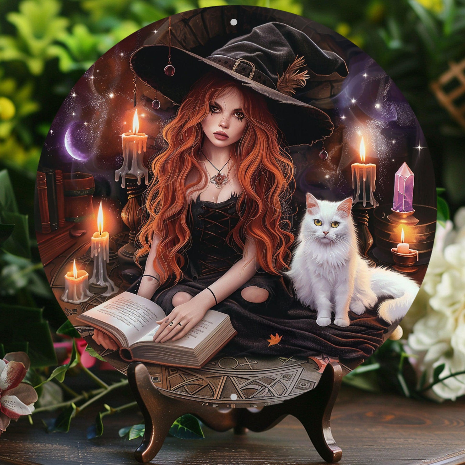 Charming Witch Magic Cat Metal Sign Halloween Decor-MoonChildWorld