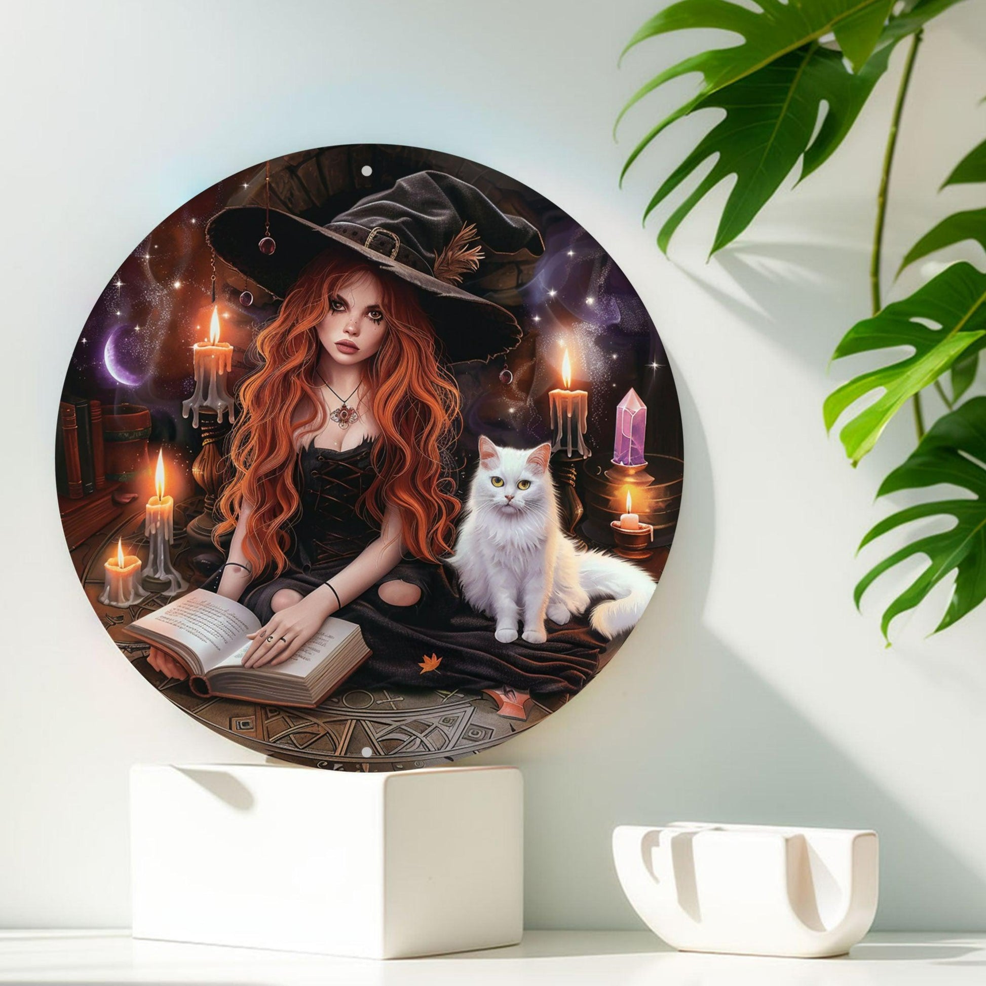 Charming Witch Magic Cat Metal Sign Halloween Decor-MoonChildWorld