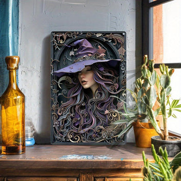 Gothic Witch Metal Tin Sign Witchy Wall Hanging Decor