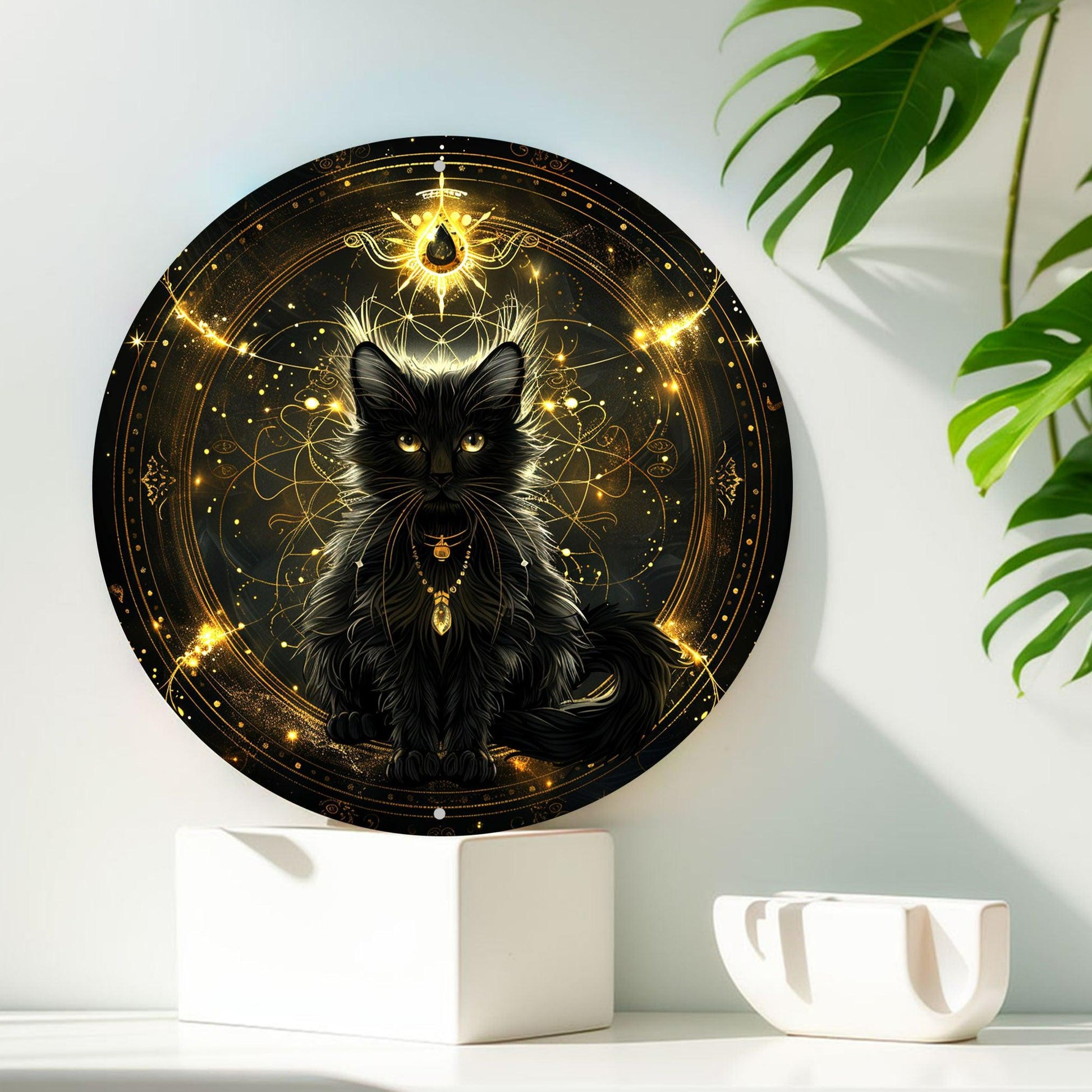 Black Cat Metal Sign Magician Cat Wall Decor-MoonChildWorld