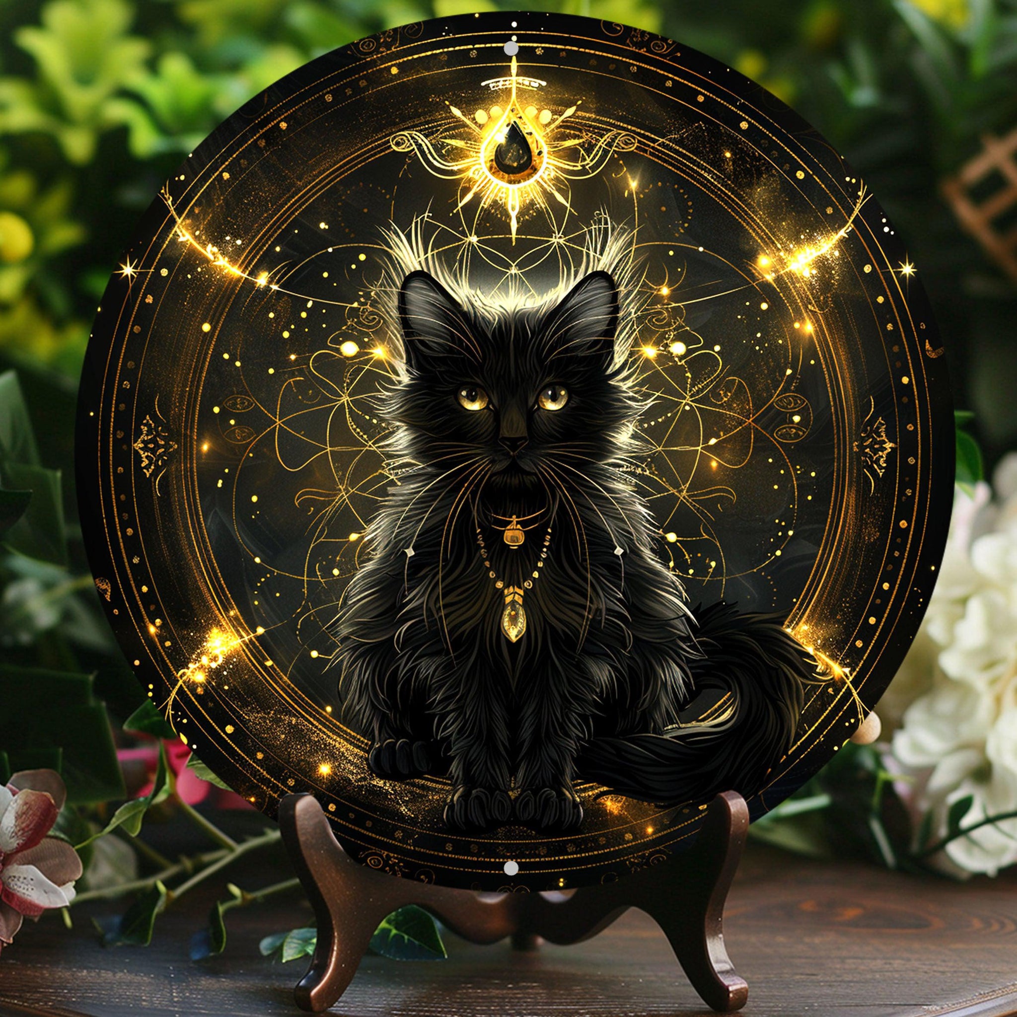 Black Cat Metal Sign Magician Cat Wall Decor-MoonChildWorld