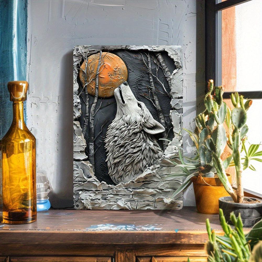 Moon Wolf Wall Art Wolf Metal Sign Spirit Animal Home Decor-MoonChildWorld