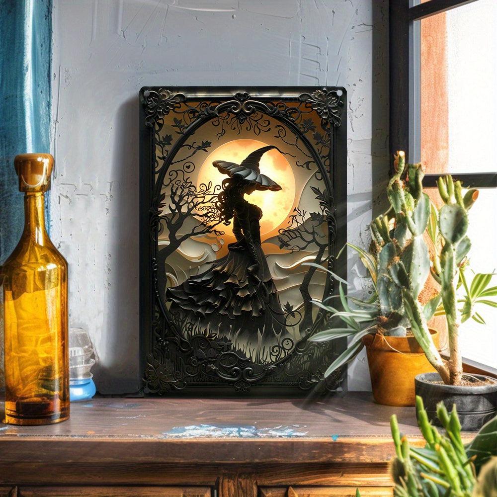 Dark Witch Wall Art Moon Witch Metal Sign Halloween Home Decor-MoonChildWorld