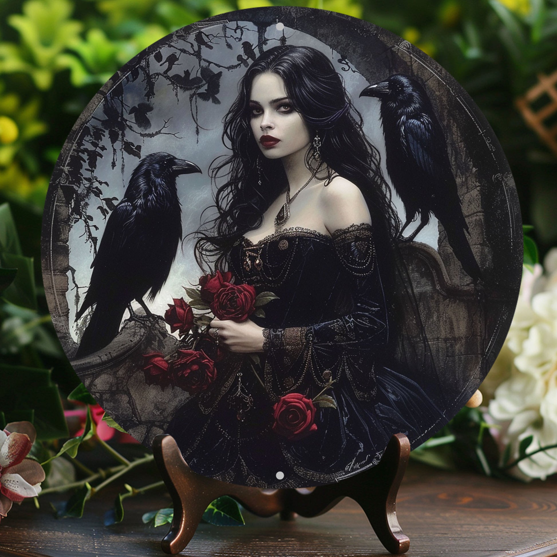 Charming Witch Raven Metal Sign Halloween Gothic Decor-MoonChildWorld