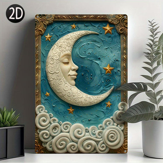 Star and Crescent Moon Wall Art Celestial Metal Sign