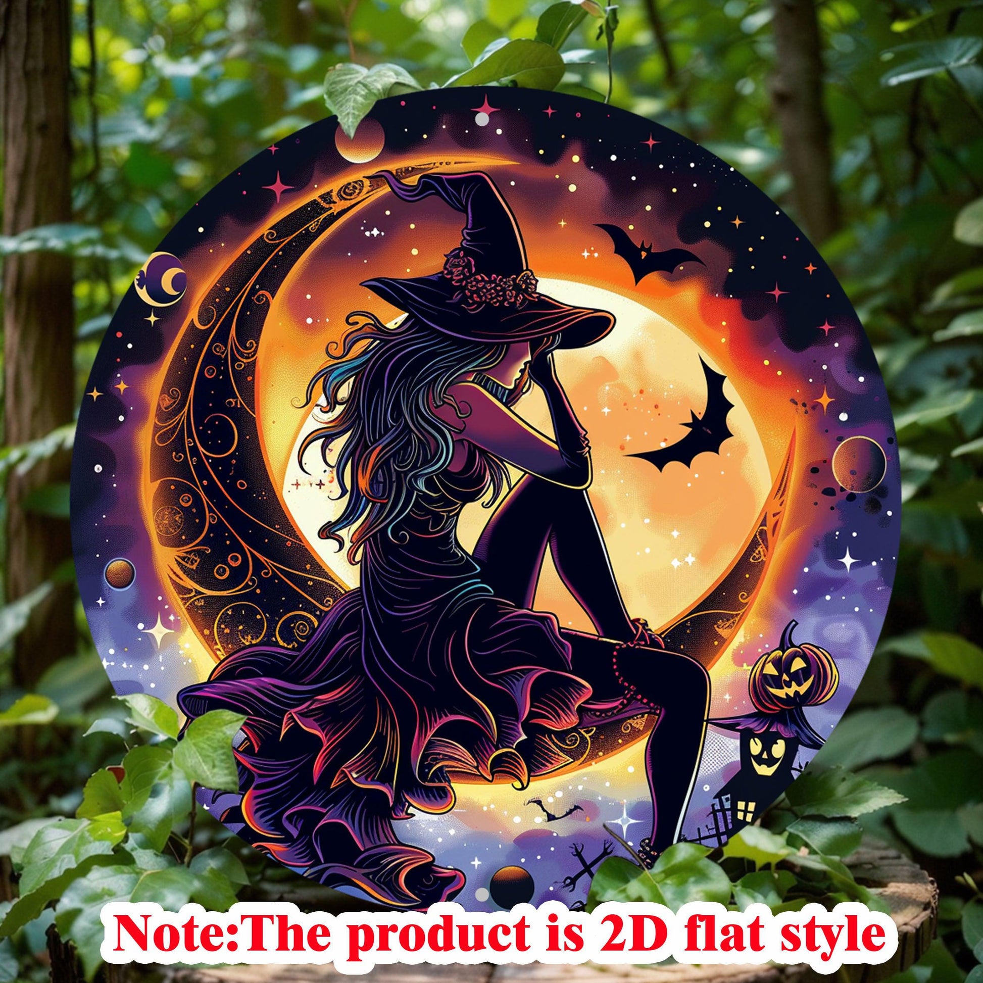 Charming Witch On The Moon Metal Sign Witch Halloween Sign-MoonChildWorld