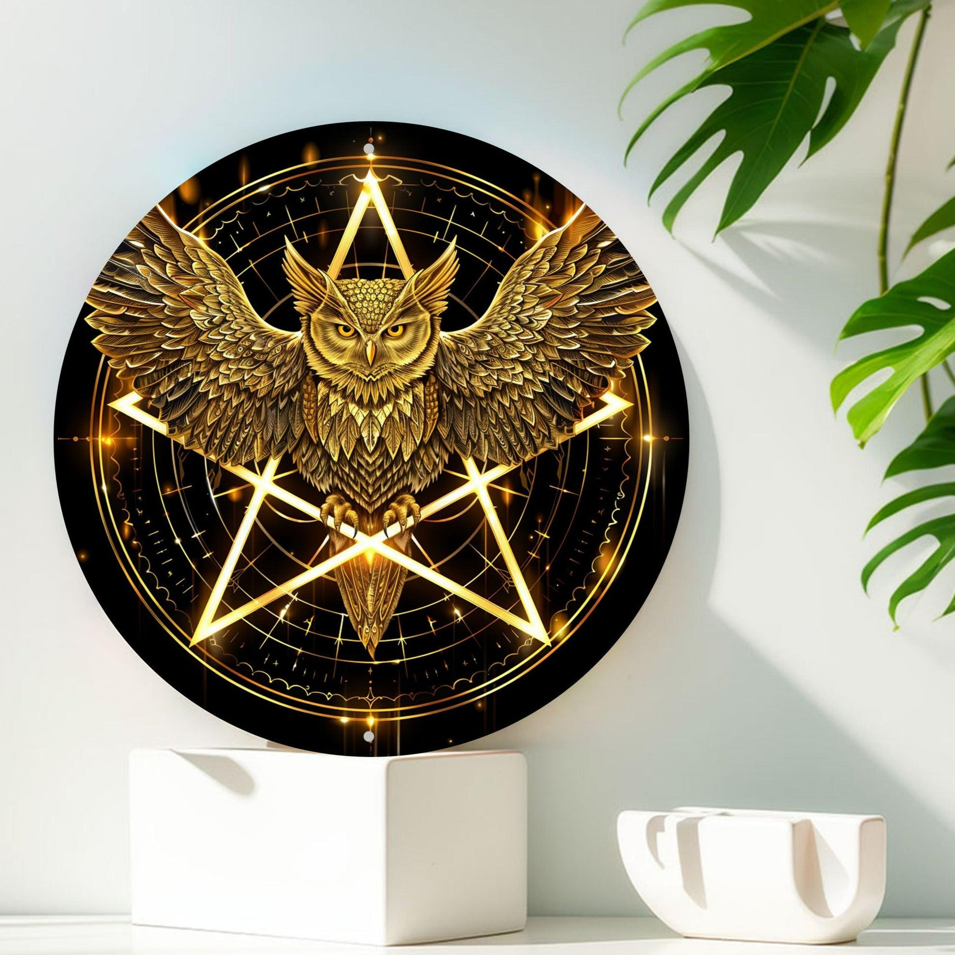 Pentagram Owl Metal Sign Witchy Owl Home Decor-MoonChildWorld