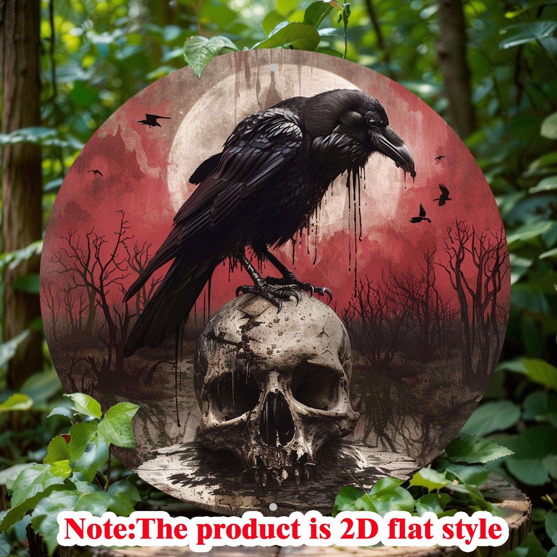 Gothic Crow Skull Metal Sign Black Raven Metal Sign Halloween Decor-MoonChildWorld