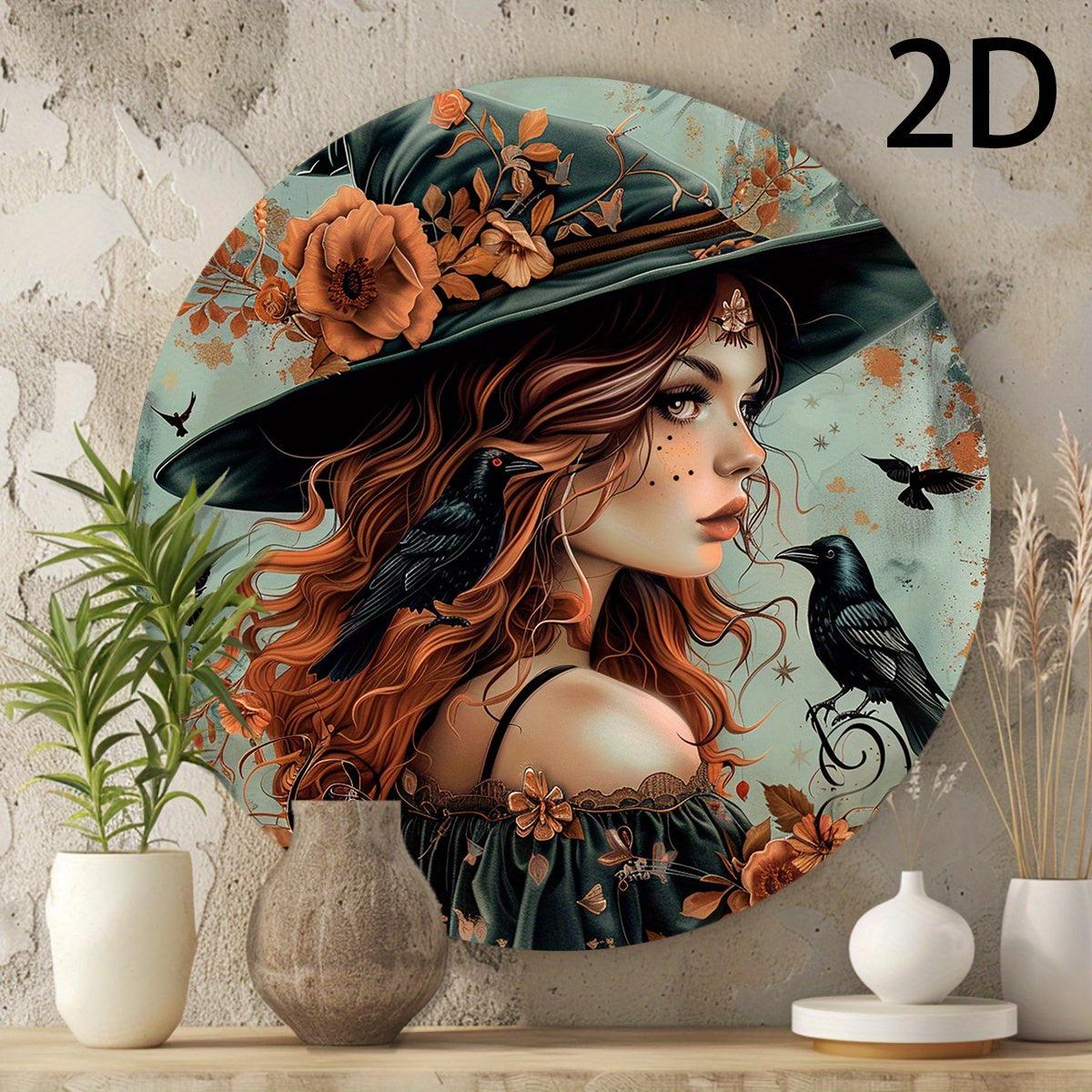 Witch And Crow Metal Sign Gothic Wall Sign For Halloween-MoonChildWorld