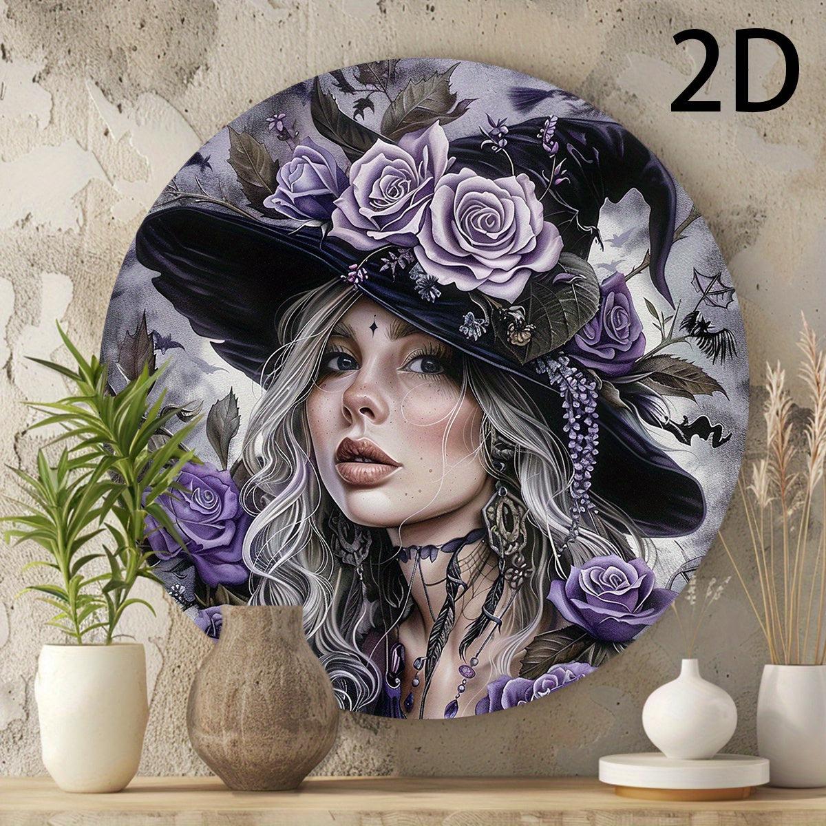 Purple Floral Witch Wall Sign Occult Home Decor Witchy Metal Sign-MoonChildWorld