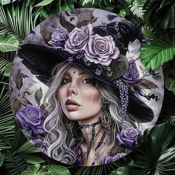 Purple Floral Witch Wall Sign Occult Home Decor Witchy Metal Sign-MoonChildWorld