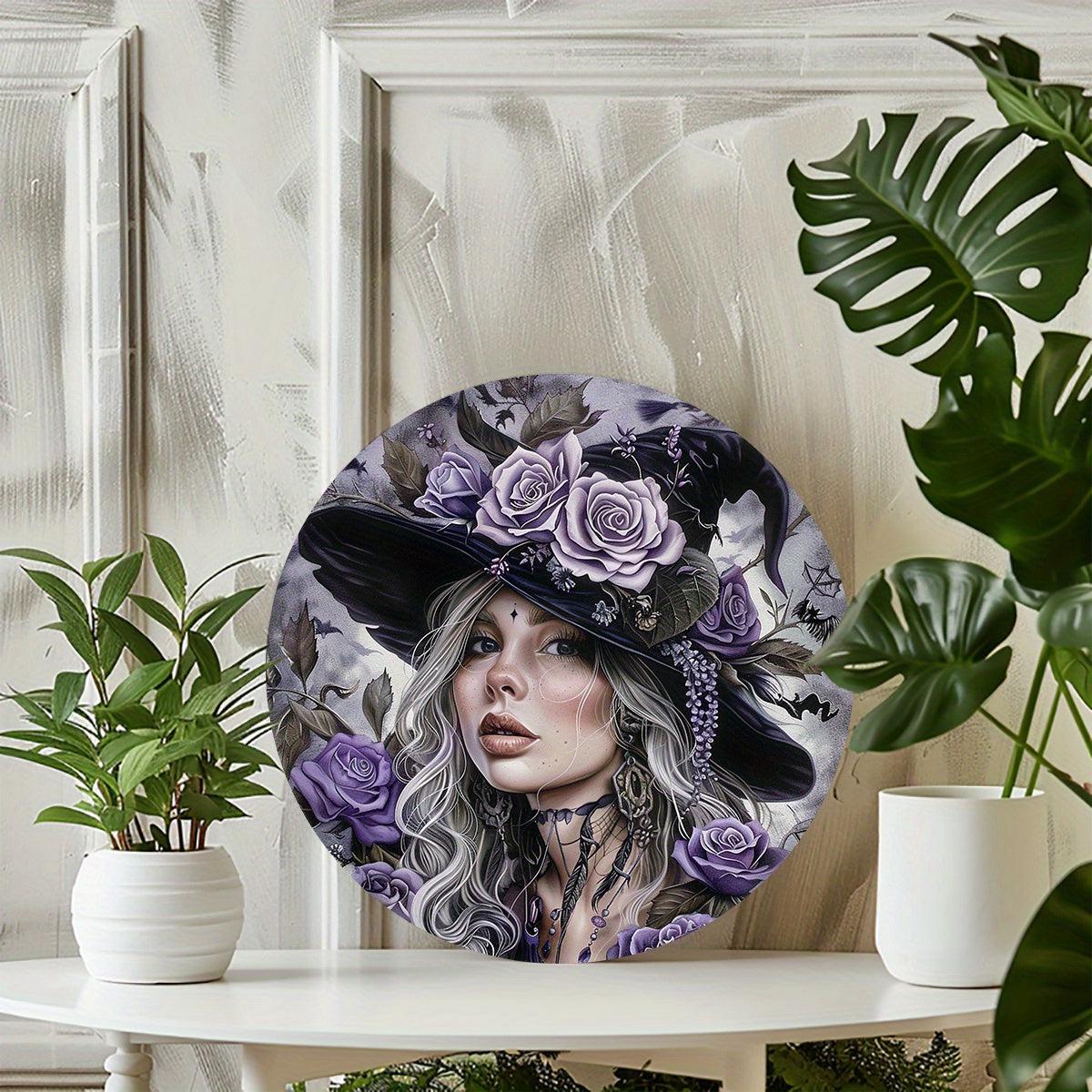 Purple Floral Witch Wall Sign Occult Home Decor Witchy Metal Sign-MoonChildWorld