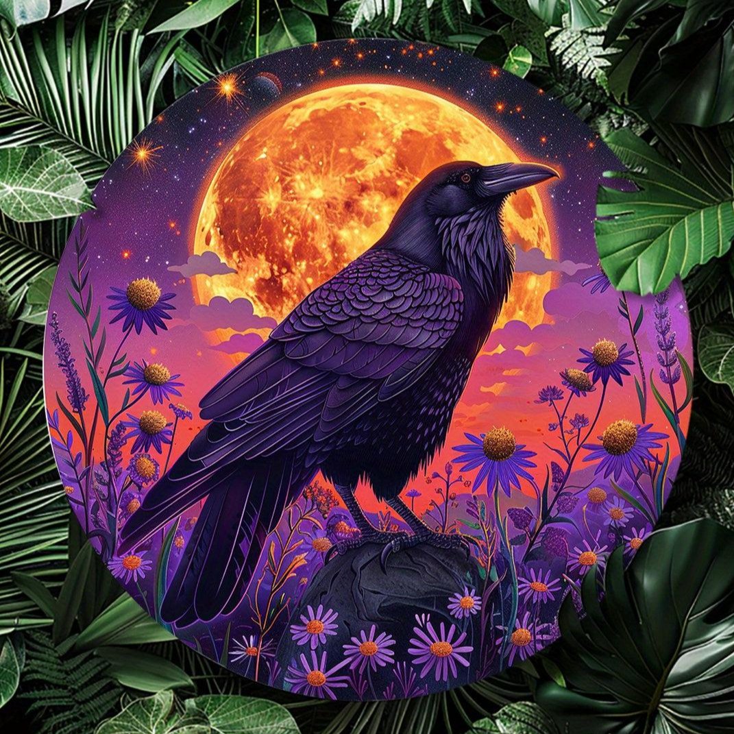 Full Moon Crow Wall Sign Black Raven Metal Sign Mystic Home Decor Decorative Wall Hanging-MoonChildWorld