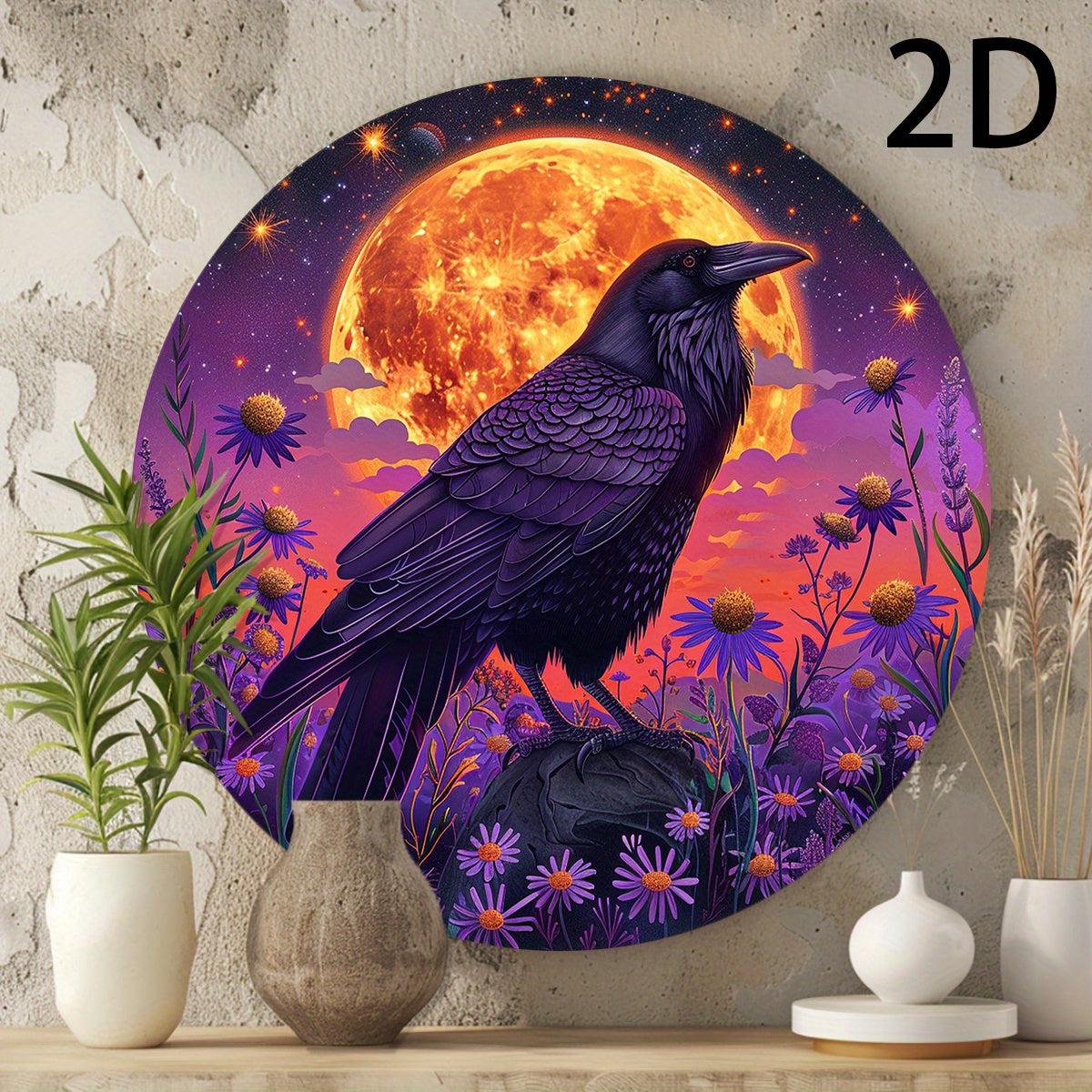 Full Moon Crow Wall Sign Black Raven Metal Sign Mystic Home Decor Decorative Wall Hanging-MoonChildWorld