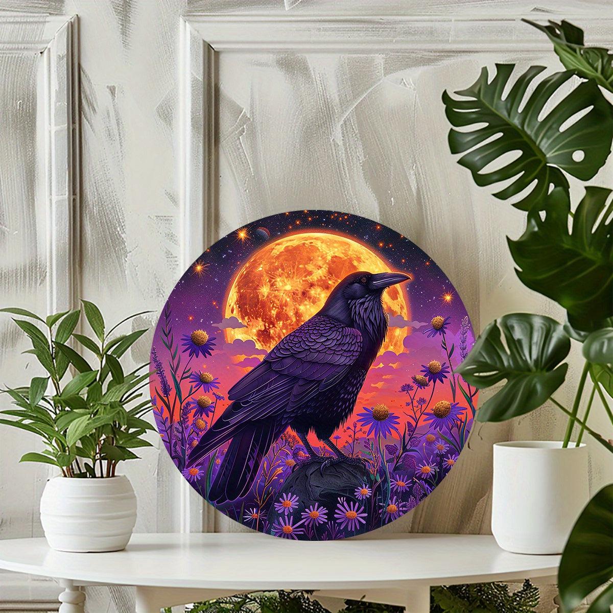 Full Moon Crow Wall Sign Black Raven Metal Sign Mystic Home Decor Decorative Wall Hanging-MoonChildWorld