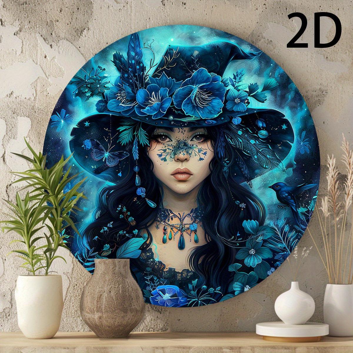 Blue Floral Witch Wall Sign Occult Home Decor Witchy Metal Sign-MoonChildWorld