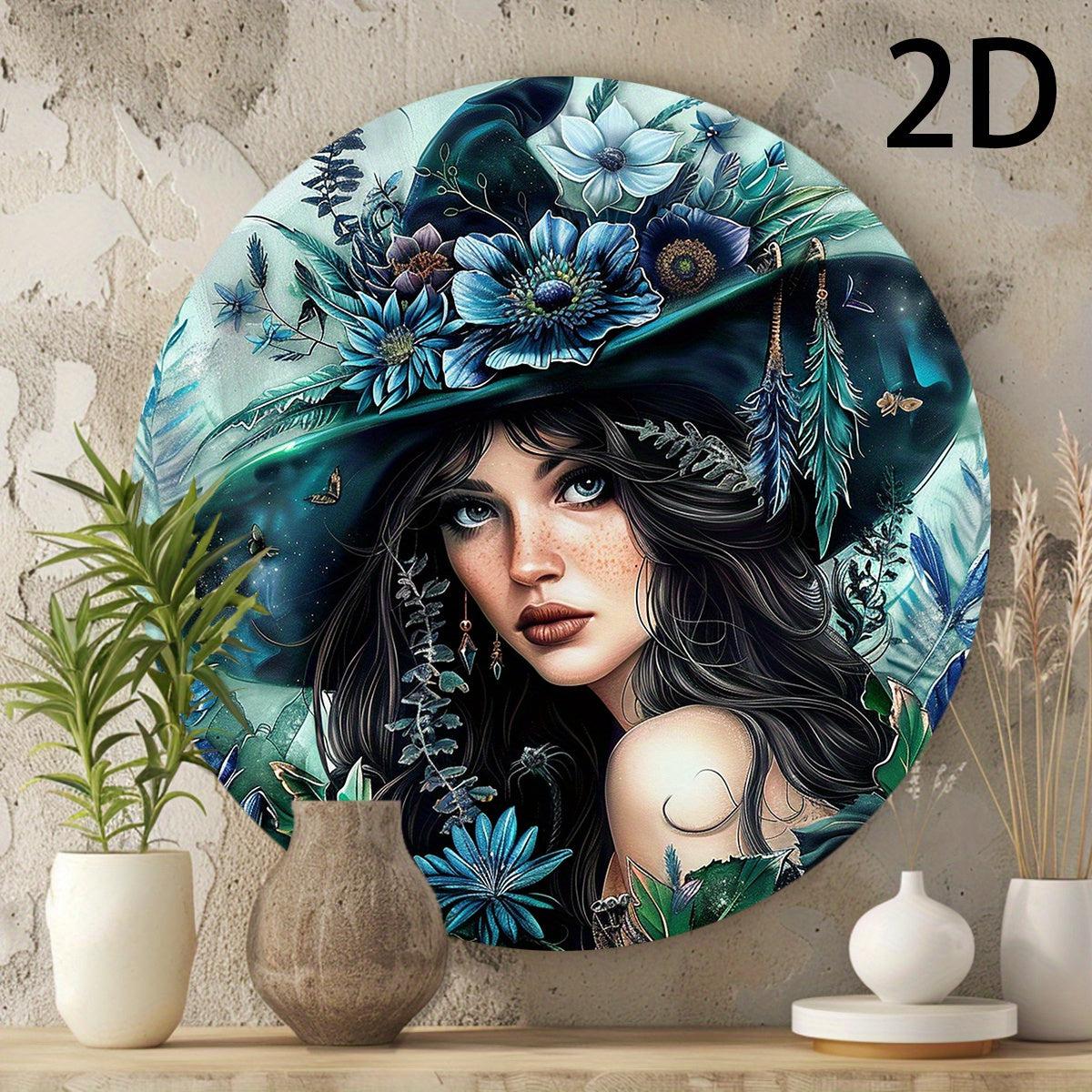 Blue Floral Witch Metal Sign Occult Wall Sign-MoonChildWorld