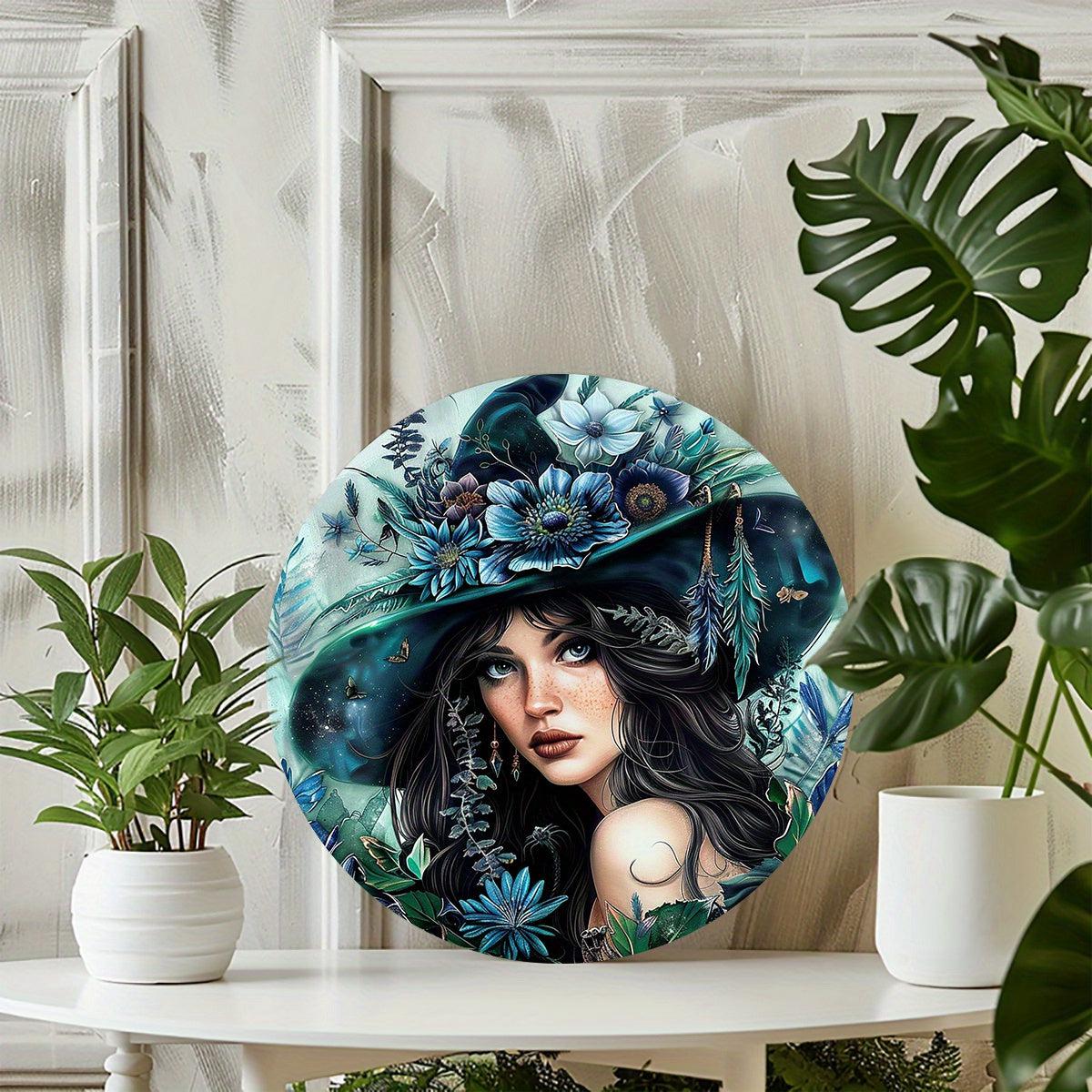 Blue Floral Witch Metal Sign Occult Wall Sign-MoonChildWorld