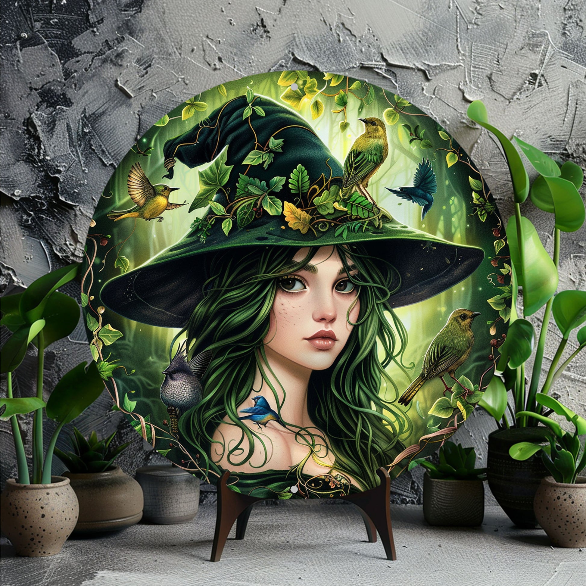 Elegant Forest Witch Metal Wall Art Green Witch Metal Sign-MoonChildWorld