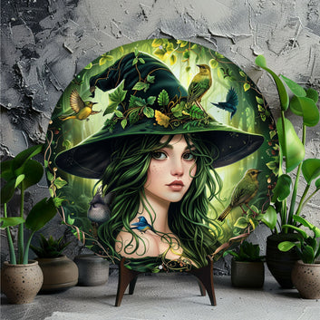 Elegant Forest Witch Metal Wall Art Green Witch Metal Sign