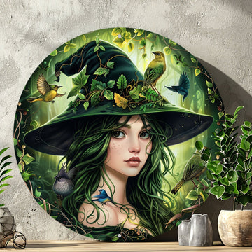 Elegant Forest Witch Metal Wall Art Green Witch Metal Sign-MoonChildWorld