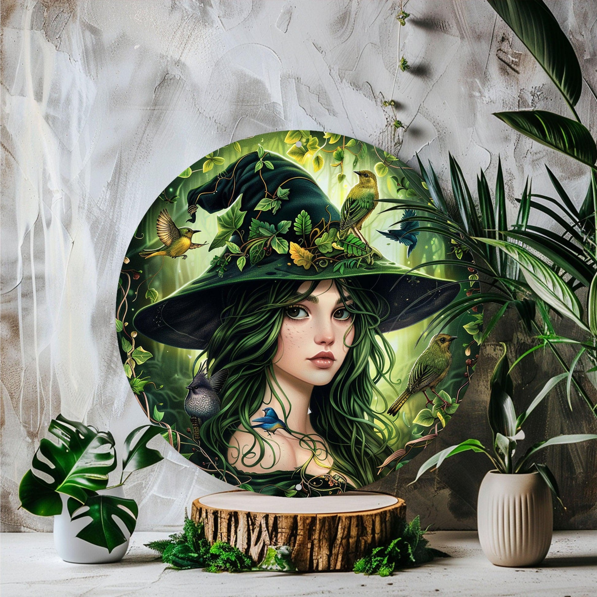 Elegant Forest Witch Metal Wall Art Green Witch Metal Sign-MoonChildWorld