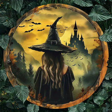 Dark Witch Metal Sign Halloween Wreath Sign-MoonChildWorld