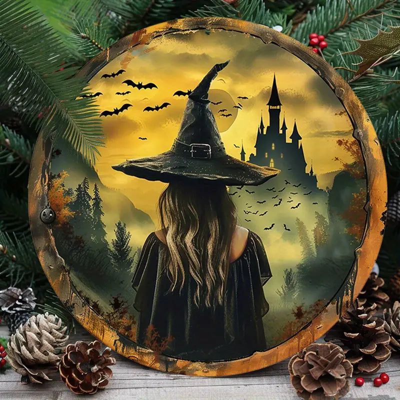 Dark Witch Metal Sign Halloween Wreath Sign-MoonChildWorld