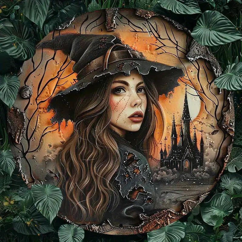 Gothic Witch Metal Sign for Halloween Decor-MoonChildWorld