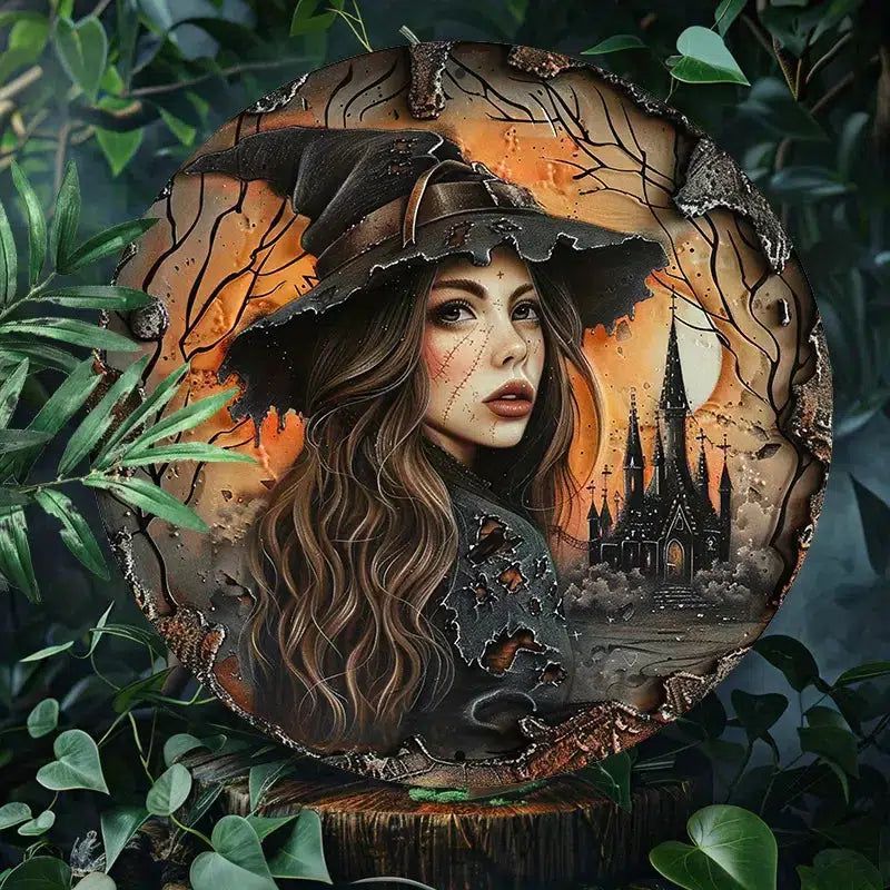 Gothic Witch Metal Sign for Halloween Decor-MoonChildWorld