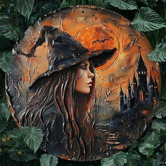 Dark Witch Metal Sign for Halloween Decor Gothic Moon Castle Metal Sign