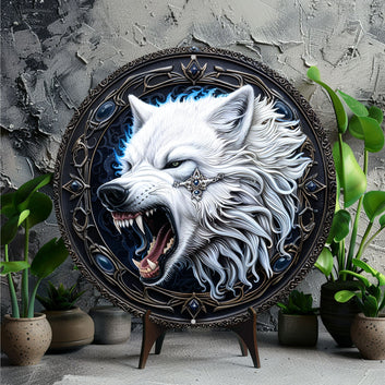 White Wolf Metal Sign Howling Wolf Home Decor