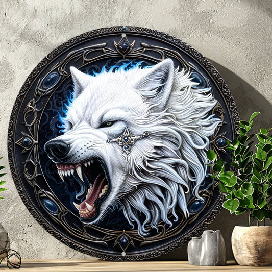 White Wolf Metal Sign Howling Wolf Home Decor