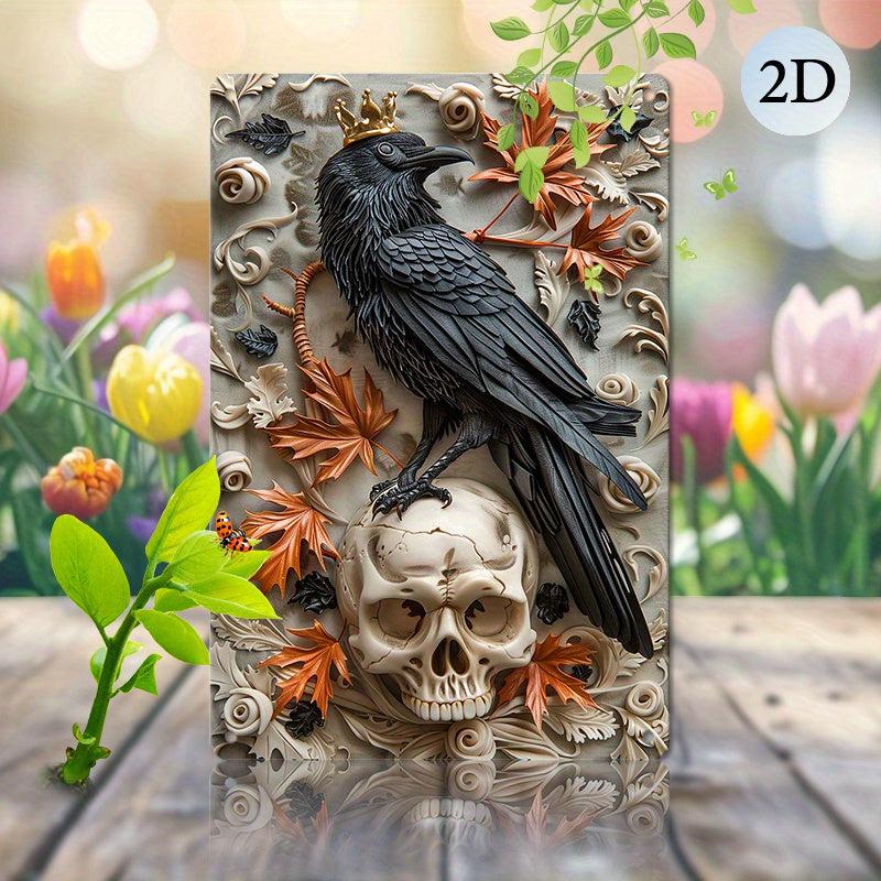 Skull & Crow Wall Art Gothic Raven Metal Sign for Halloween Decor-MoonChildWorld