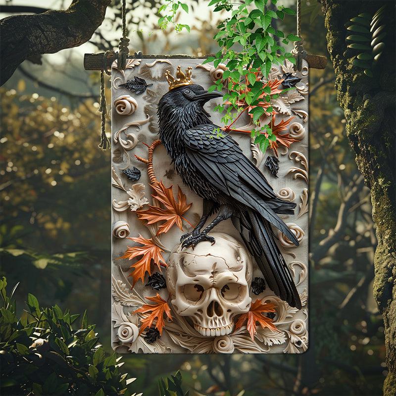 Skull & Crow Wall Art Gothic Raven Metal Sign for Halloween Decor-MoonChildWorld