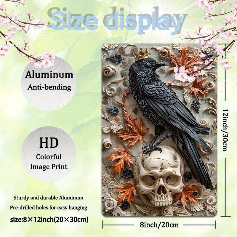 Skull & Crow Wall Art Gothic Raven Metal Sign for Halloween Decor-MoonChildWorld