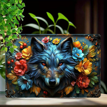 Floral Wolf Metal Sign Vintage Wolf Wall Art Spirit Animal Home Decor-MoonChildWorld