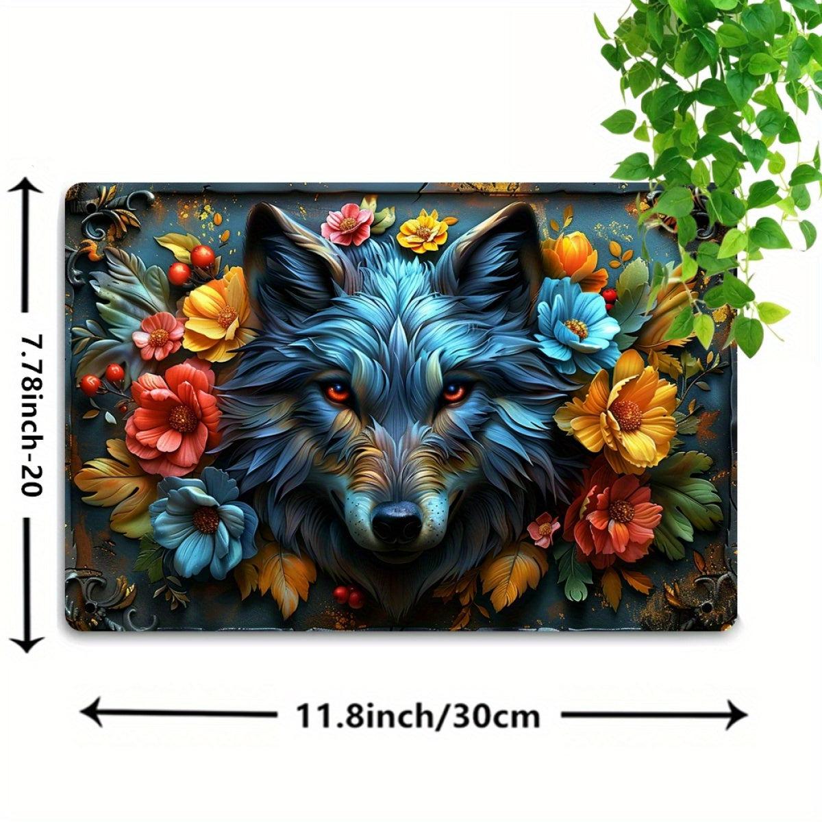 Floral Wolf Metal Sign Vintage Wolf Wall Art Spirit Animal Home Decor-MoonChildWorld