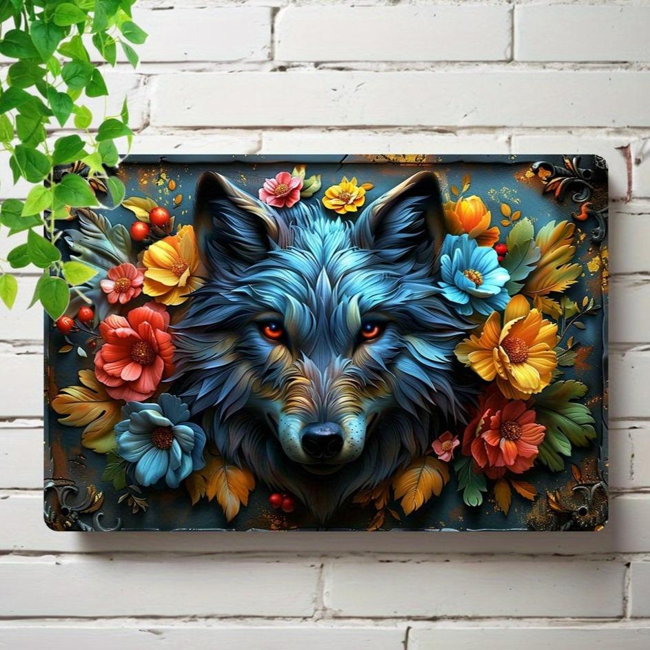 Floral Wolf Metal Sign Vintage Wolf Wall Art Spirit Animal Home Decor-MoonChildWorld