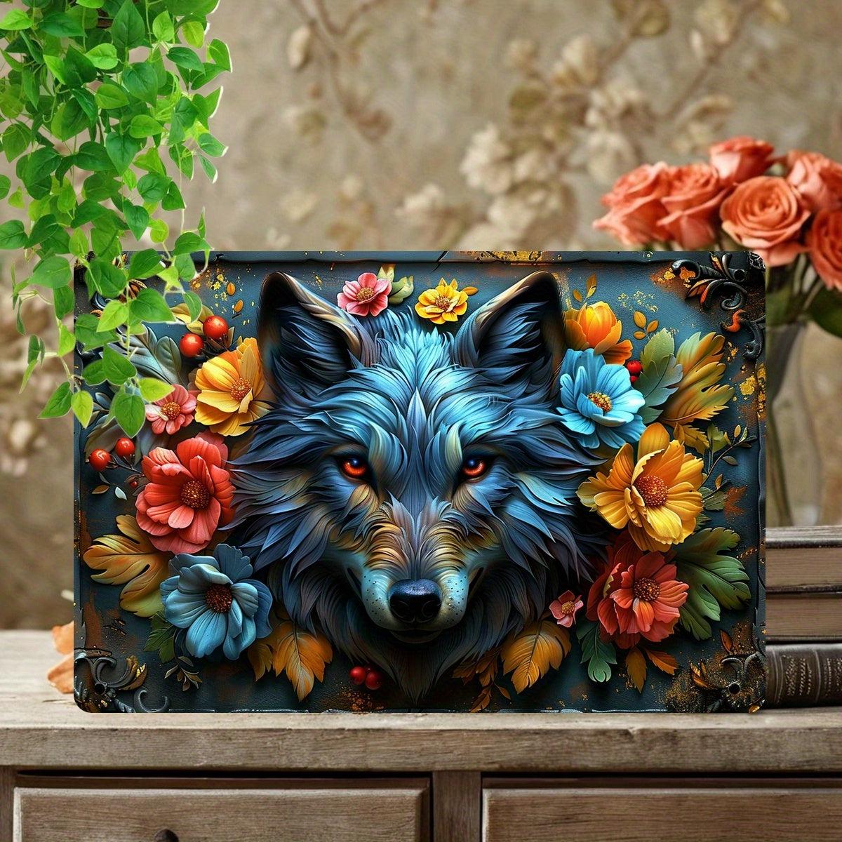 Floral Wolf Metal Sign Vintage Wolf Wall Art Spirit Animal Home Decor-MoonChildWorld