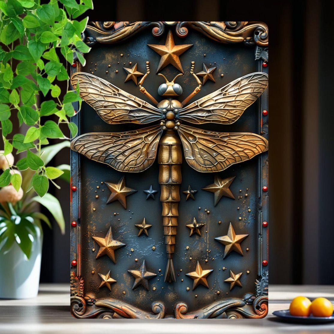 Star and Dragonfly Wall Decor Dragonfly Metal Sign Insect Home Decor-MoonChildWorld