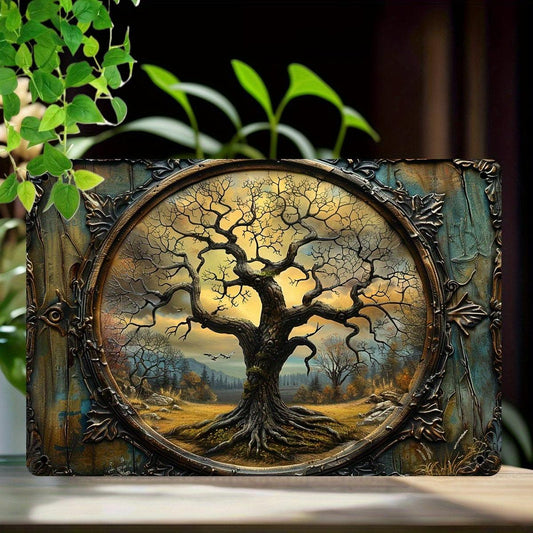 Vintage Tree of Life Metal Sign Pagan Wall Hanging Spiritual Home Decor