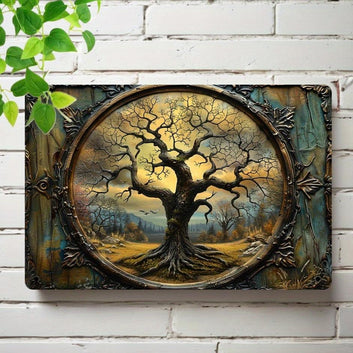 Vintage Tree of Life Metal Sign Pagan Wall Hanging Spiritual Home Decor