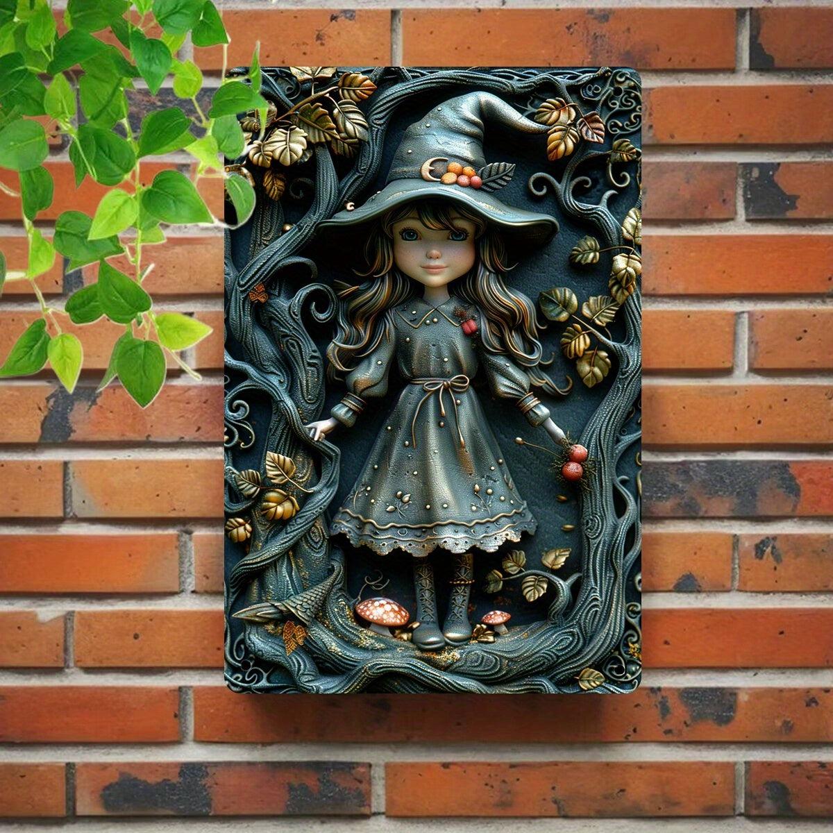 Vintage Metal Sign Enchanted Little Witch Wall Hanging-MoonChildWorld