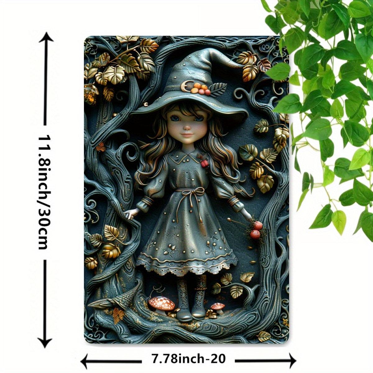 Vintage Metal Sign Enchanted Little Witch Wall Hanging-MoonChildWorld