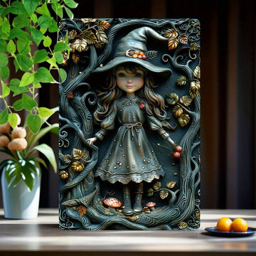 Vintage Metal Sign Enchanted Little Witch Wall Hanging-MoonChildWorld