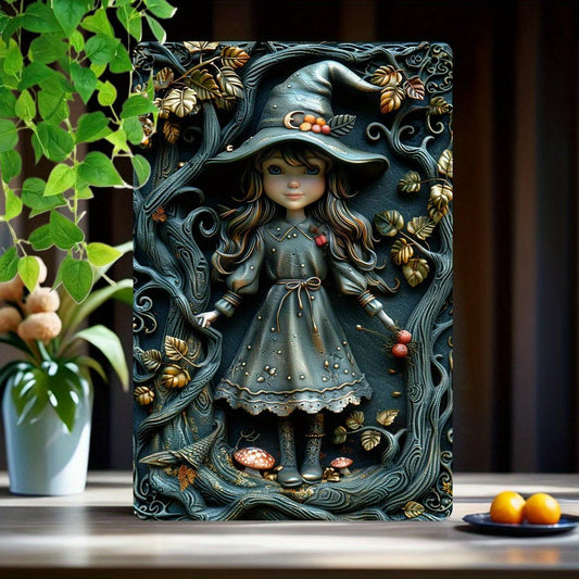 Vintage Metal Sign Enchanted Little Witch Wall Hanging