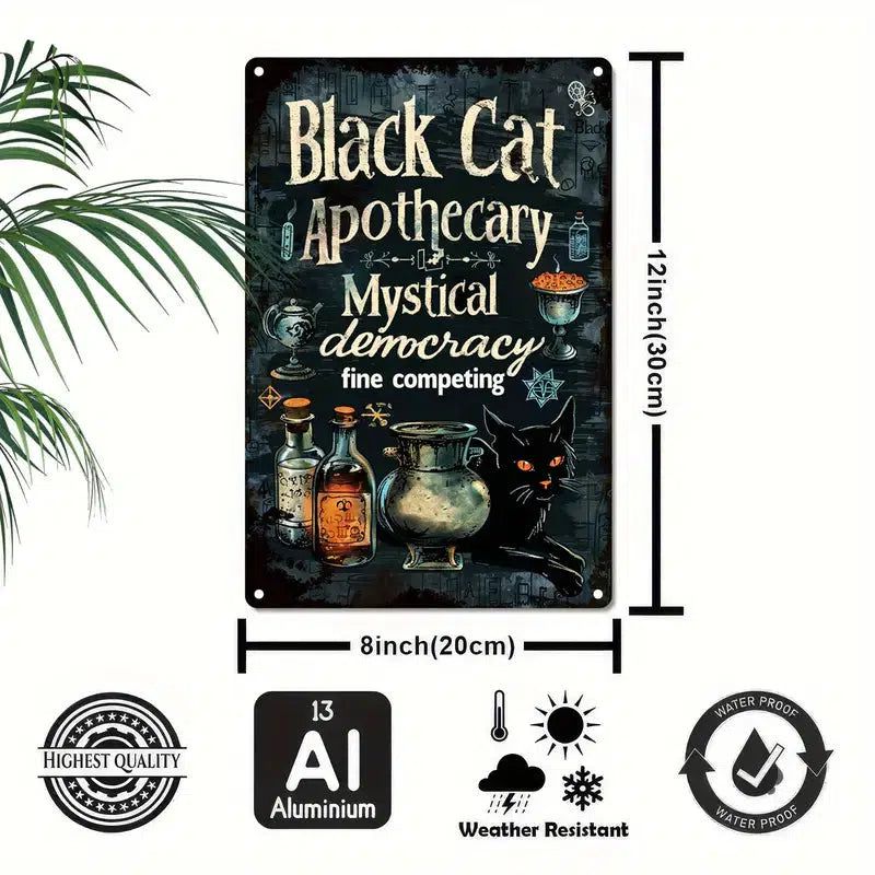 Black Cat Apothecary Witchy Metal Sign Halloween Home Decor-MoonChildWorld