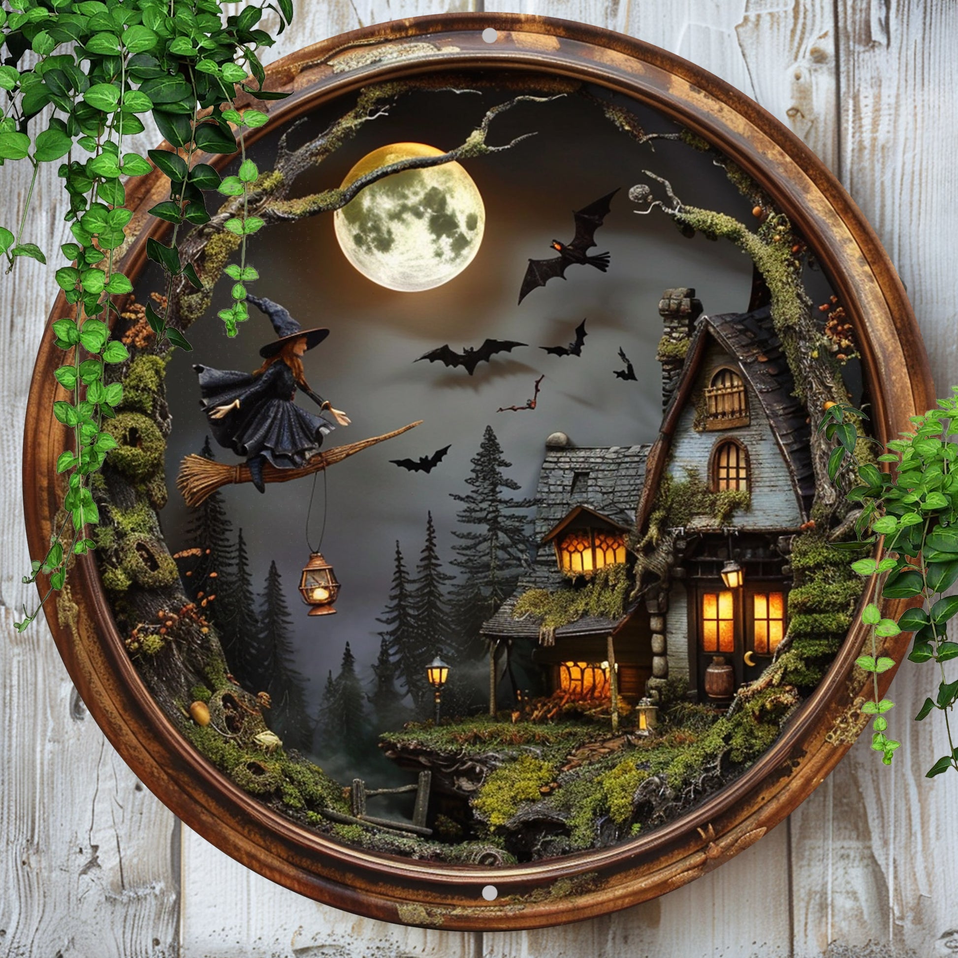 Flying Witch Metal Sign Gothic Wall Sign Halloween Decor Witchy Wall Decor-MoonChildWorld