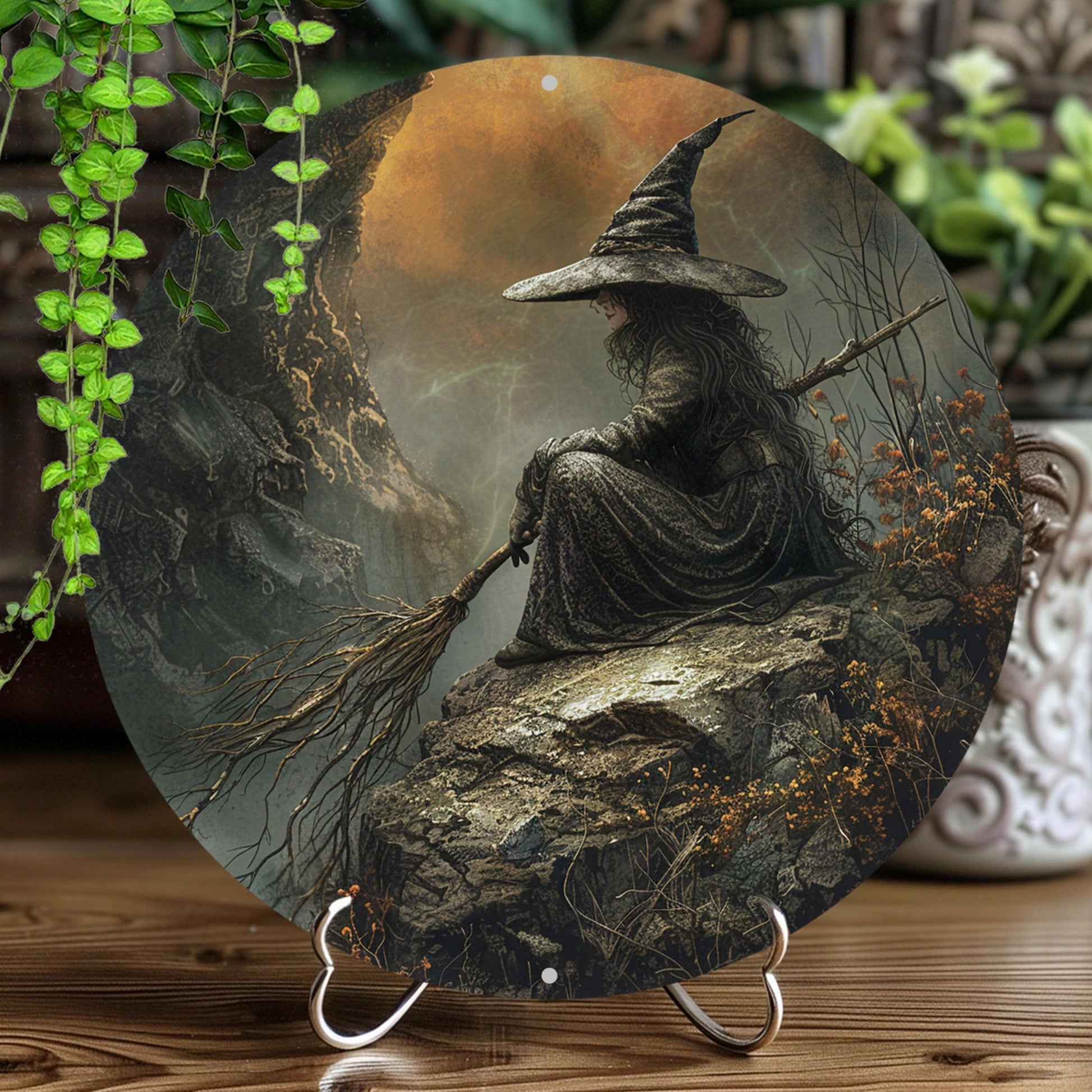 Vintage Witch Metal Sign Occult Wall Sign For Halloween-MoonChildWorld